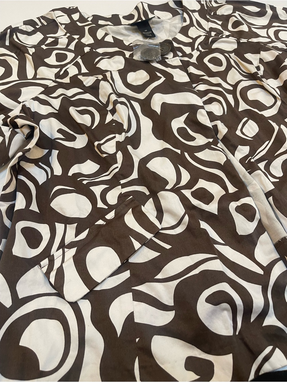 Lane Bryant Size 28 Brown & Cream Abstract Print Short Sleeve Jacket - Picture 5 of 6